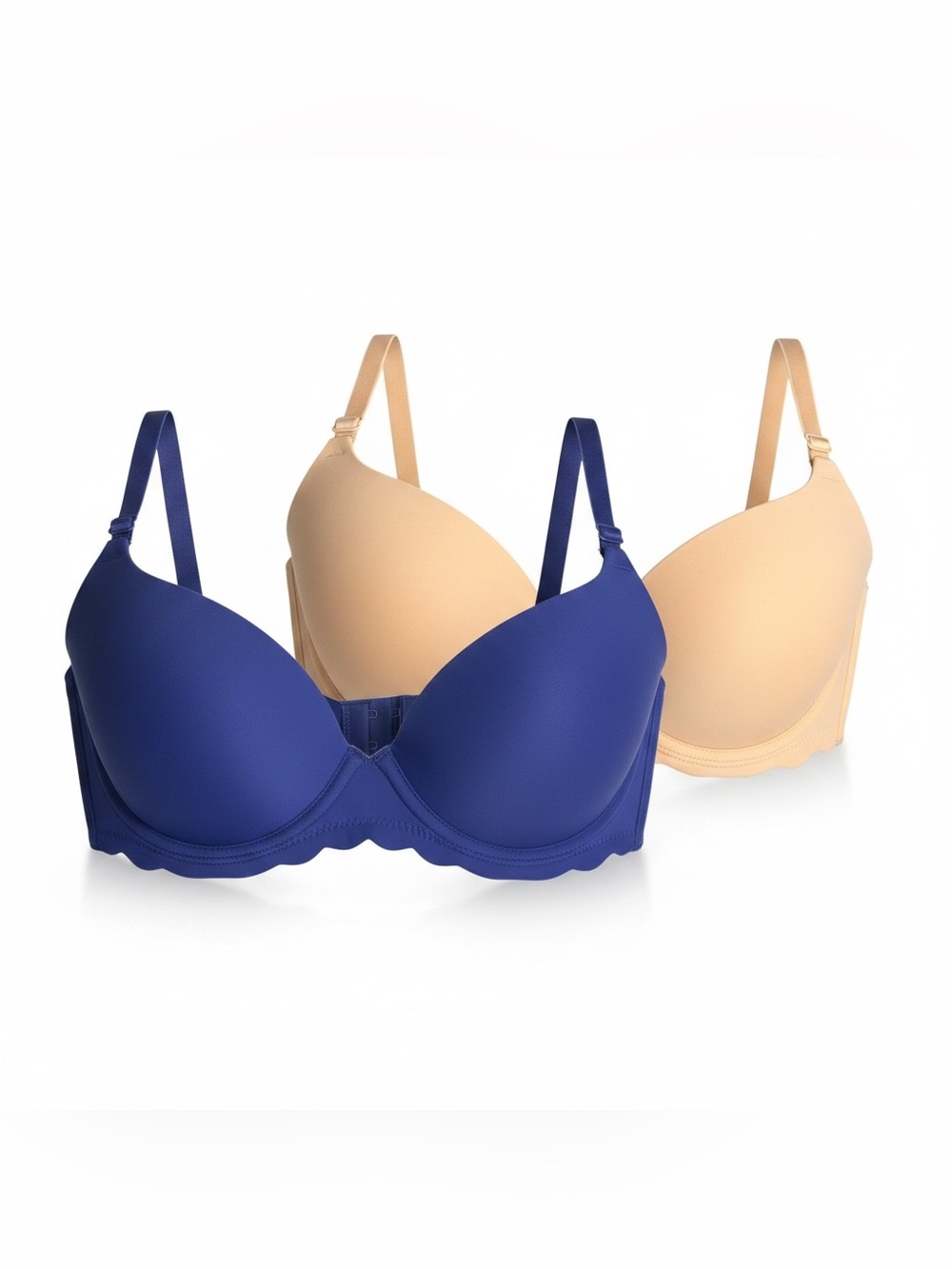 Felina Women’s Size 38D Blue Beige Underwire Scalloped Hem Lightly Padded Bra